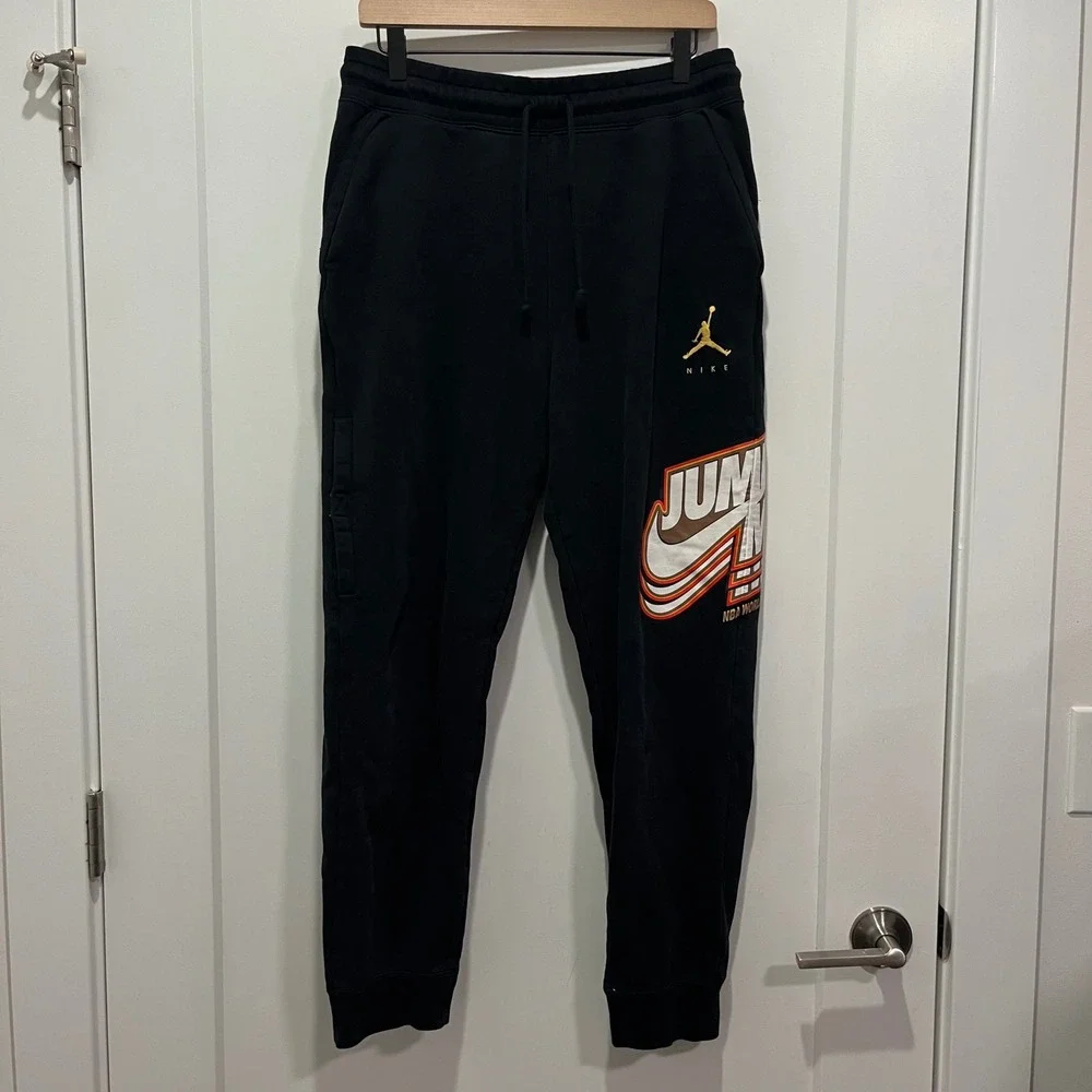 Jordan Mens Jumpman Fleece Joggers Black Graphic Sweatpants Medium Champs